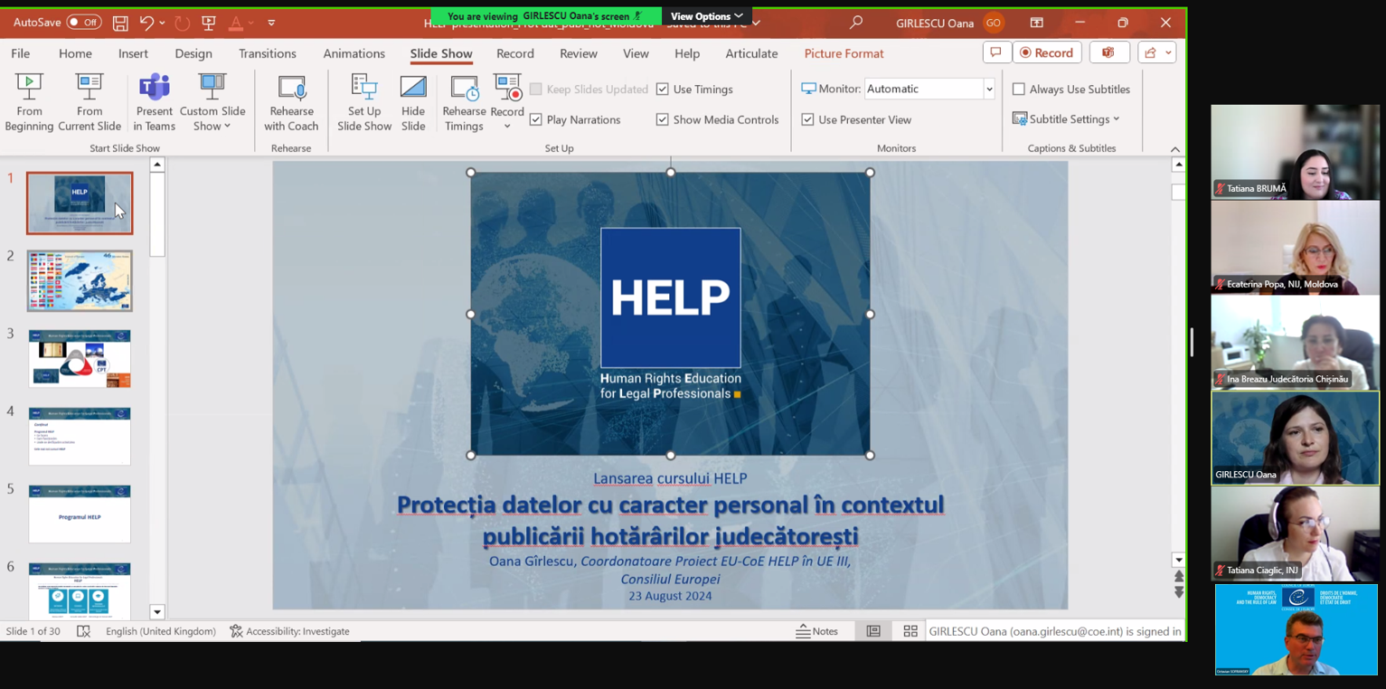 The HELP course "Protection of personal data in the context of the publication of court decisions" was launched